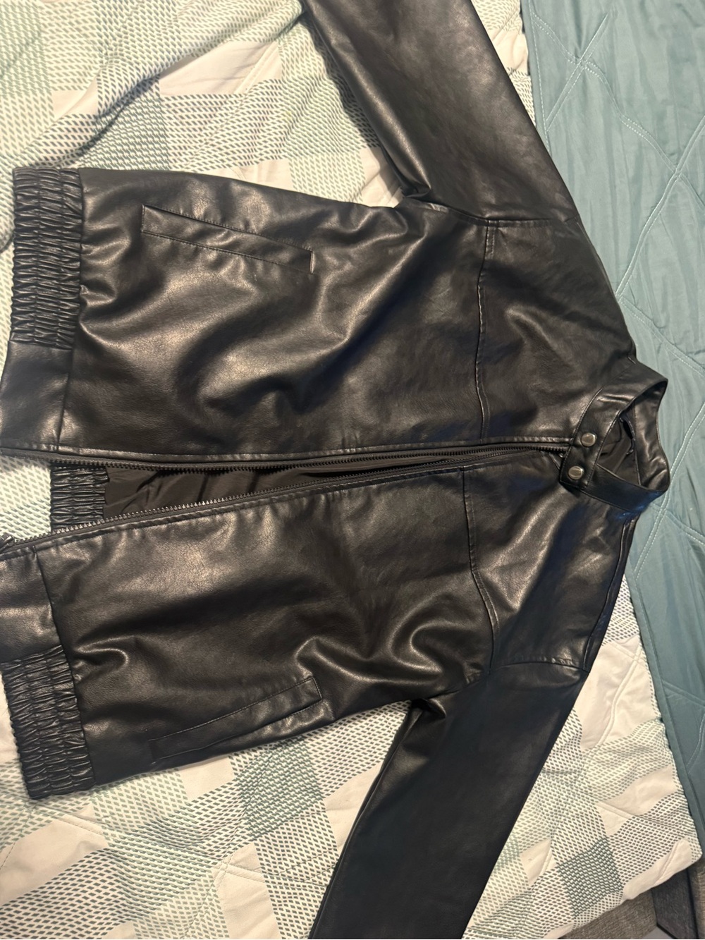Sean John Black Leather Zip Bomber Jacket